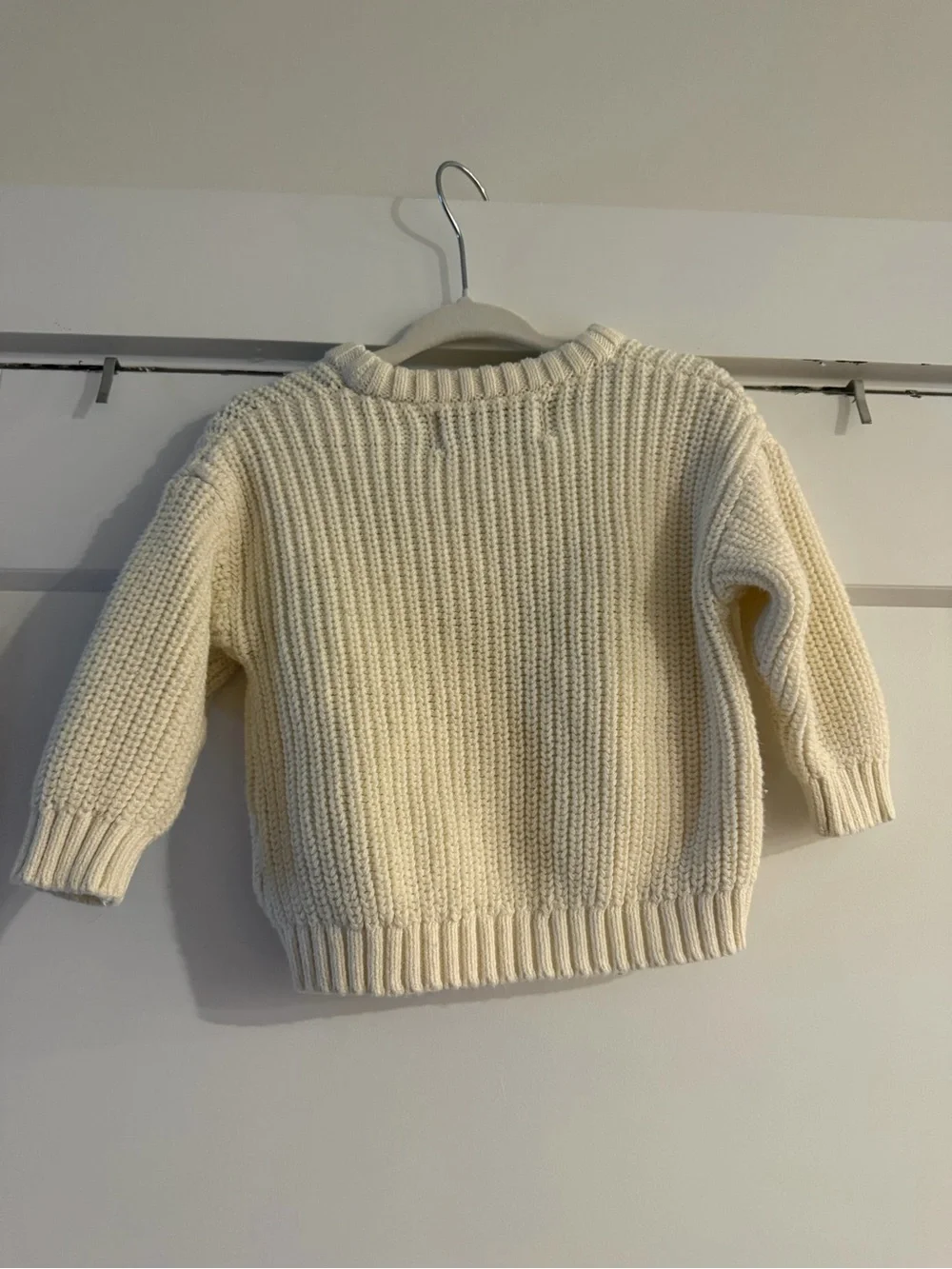 Old Navy Cream Knit Sweater with Red & Blue Embroidery